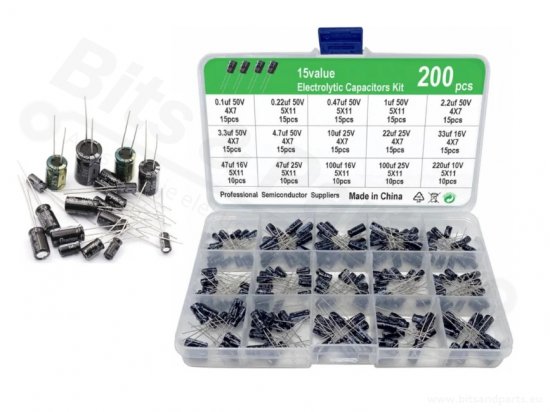 Condensator set elektrolytisch (200-delig/15 waardes)